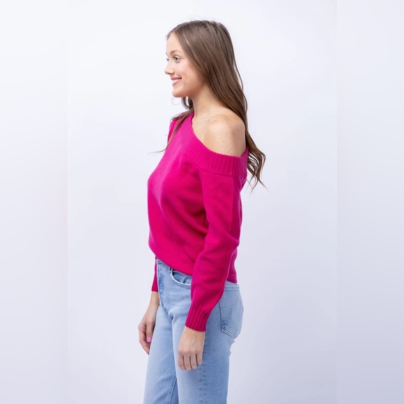 Milly Off the Shoulder Sweater in Fuchsia - Size S - Picture 2 of 3